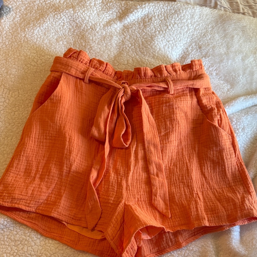 Lulu's High Waist Orange Tie Shorts